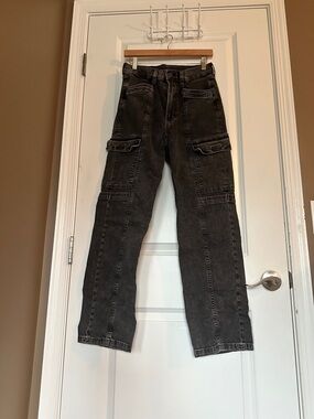 GAP Black Washed Wide-Leg Cargo Jeans